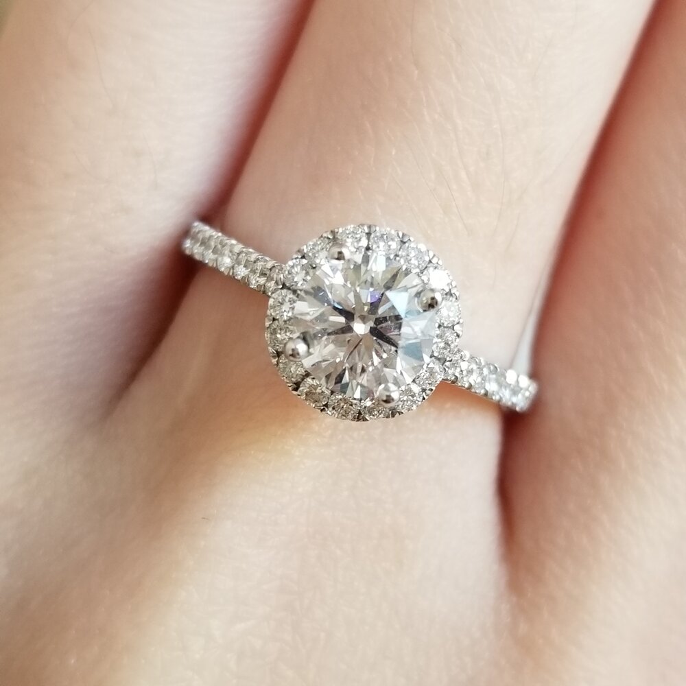 0.80 CT Round Lab-Grown Diamond Halo & Pave Engagement Ring