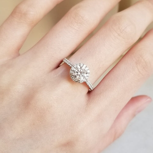 0.80 CT Round Lab-Grown Diamond Halo & Pave Engagement Ring