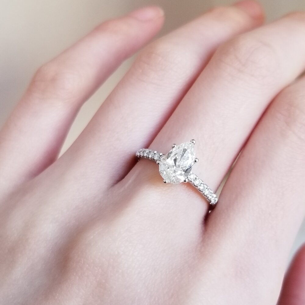 1.01 CT Pear Lab-Created Diamond Hidden Halo Engagement Ring