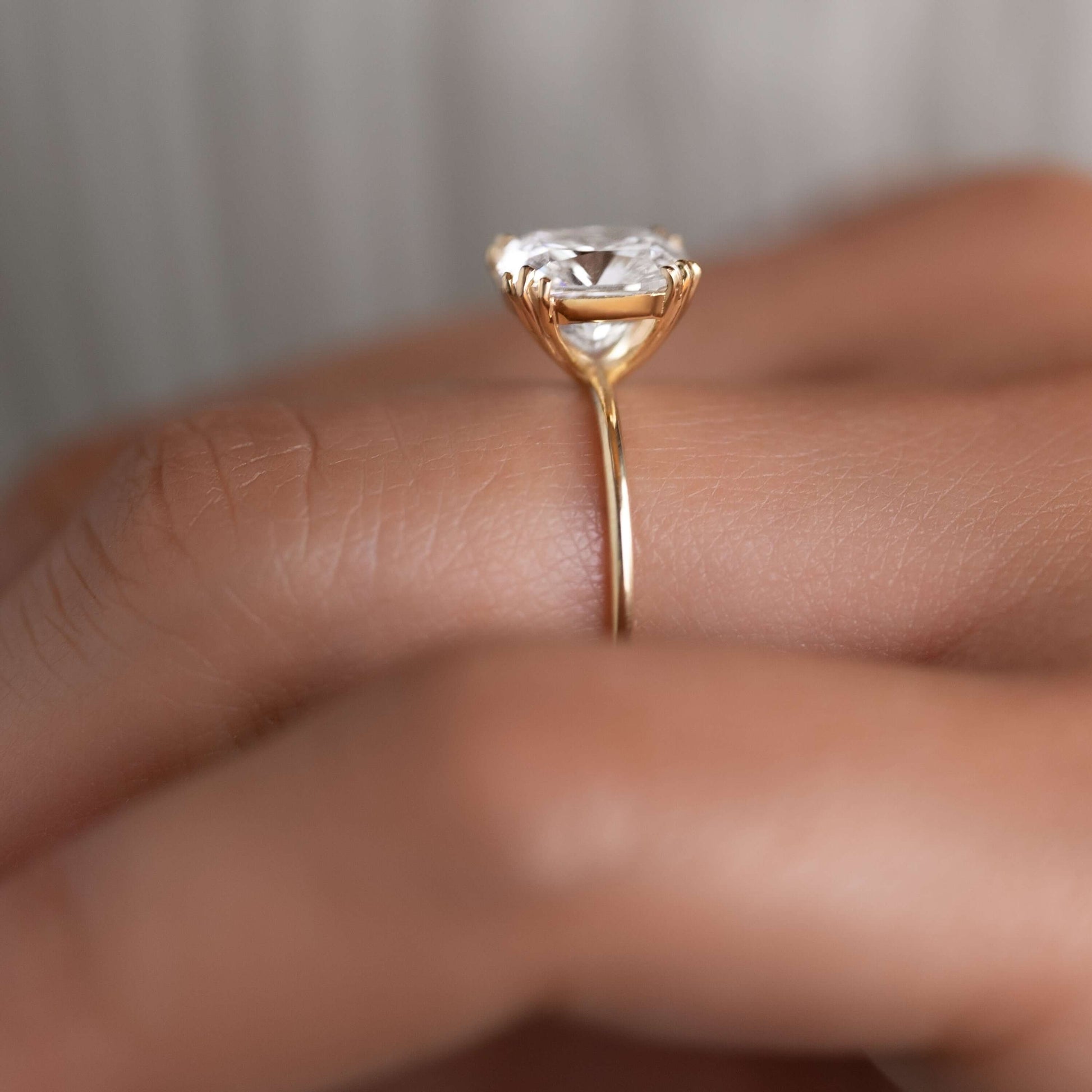 Solitaire Triple Prong-Elongated Cushion Lab Grown Diamond Engagement Ring