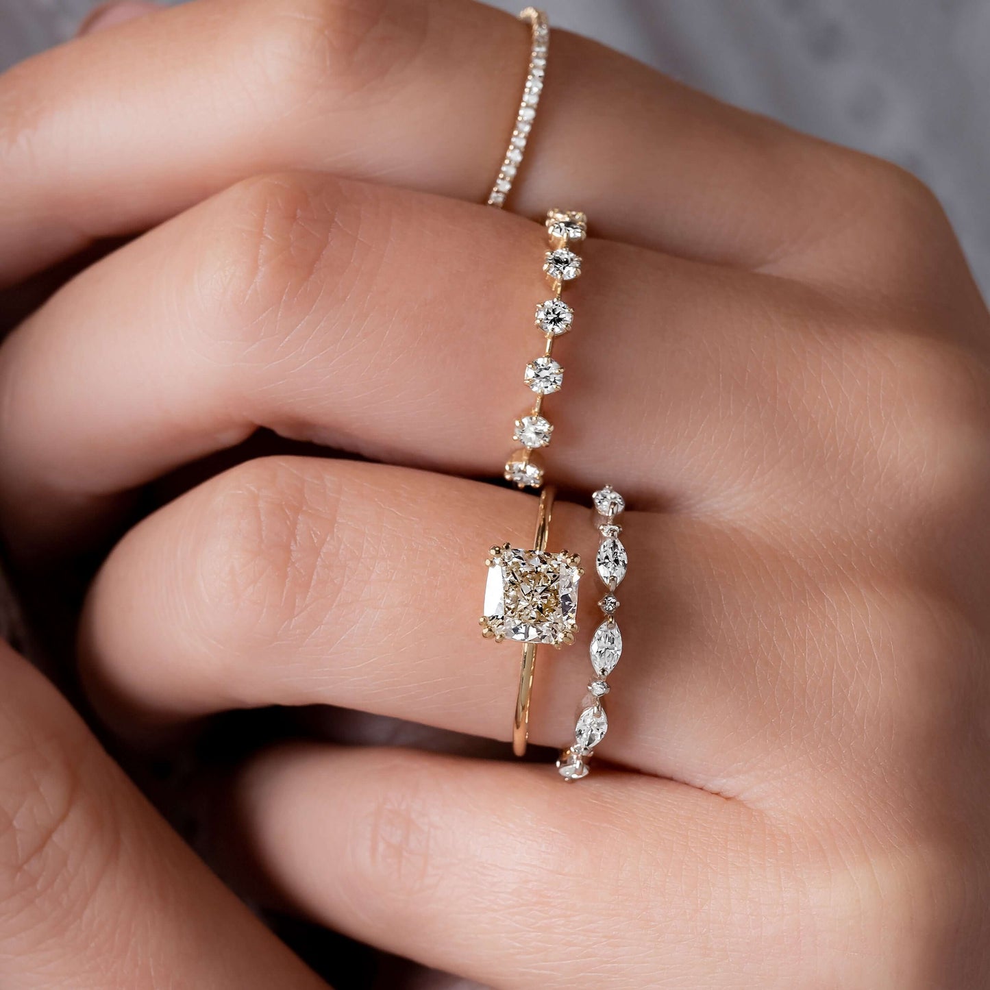 Solitaire Triple Prong-Elongated Cushion Lab Grown Diamond Engagement Ring