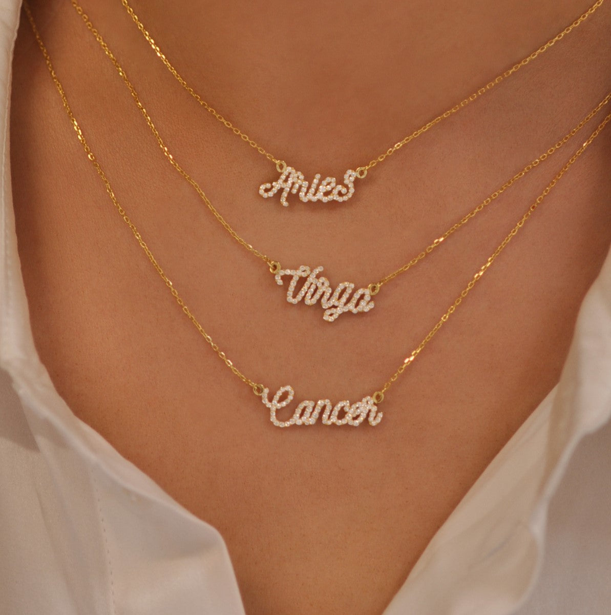 0.25 TCW Round Lab-Grown Diamond Zodiac Name Necklace Collection