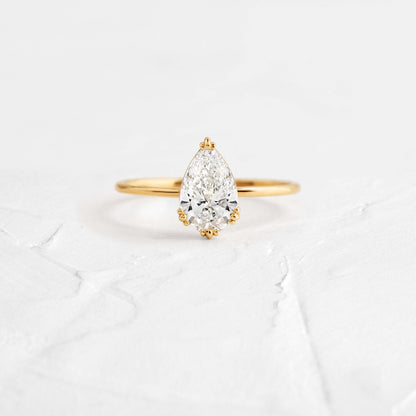 Solitaire Triple Prong-Pear Lab Grown Diamond Engagement Ring