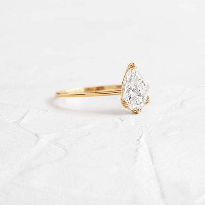 Solitaire Triple Prong-Pear Lab Grown Diamond Engagement Ring