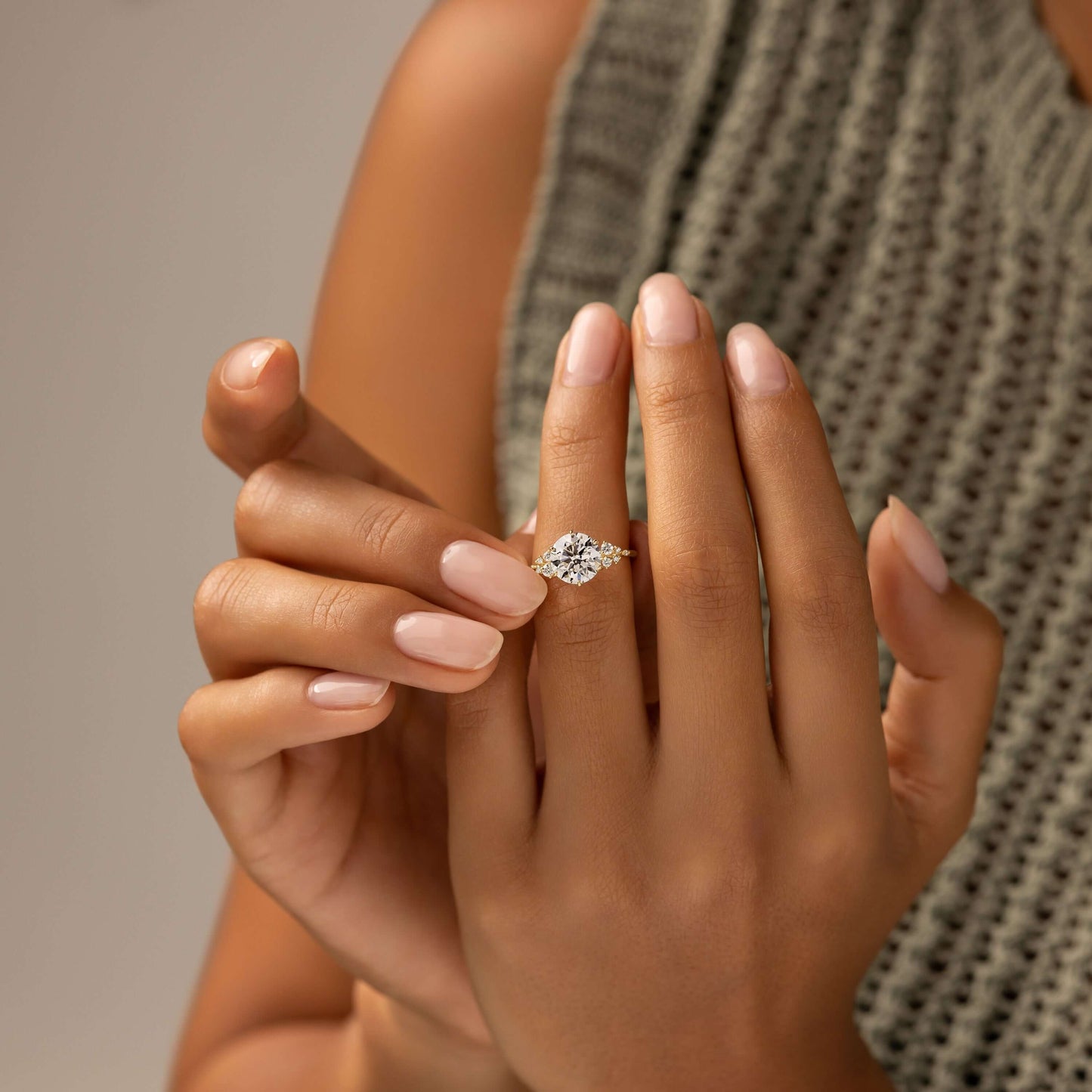 Cluster-Round Lab Grown Diamond Engagement Ring