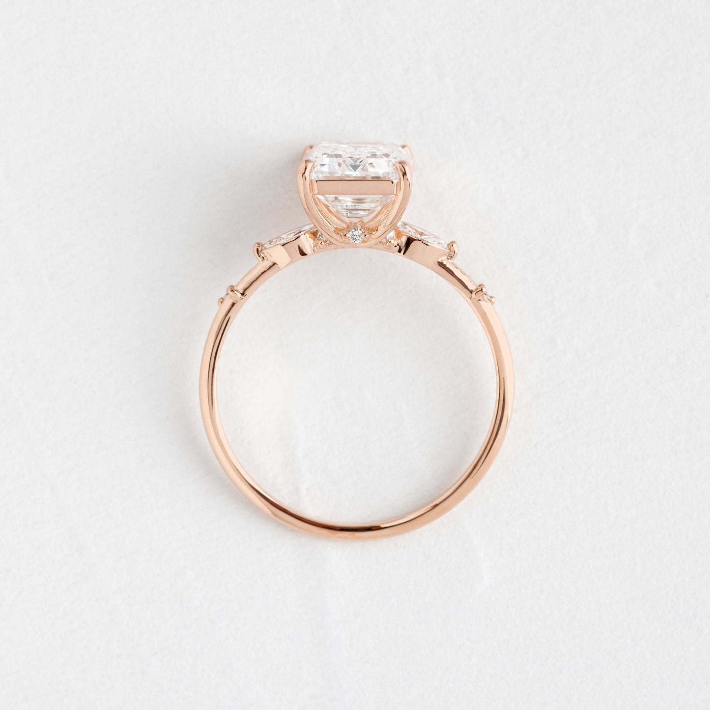 Three Stone Dainty Style-Emerald Lab Grown Diamond Engagement Ring