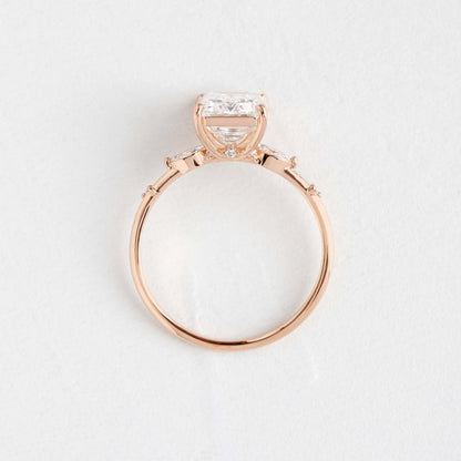 Three Stone Dainty Style-Emerald Lab Grown Diamond Engagement Ring