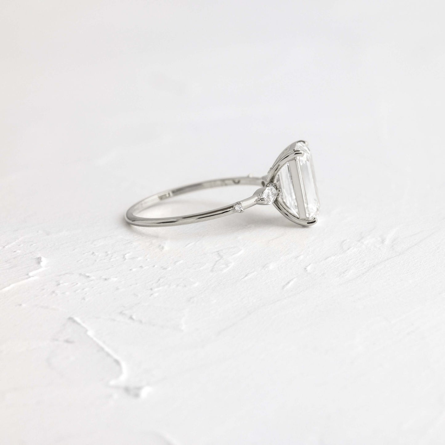 Three Stone Dainty Style-Emerald Lab Grown Diamond Engagement Ring