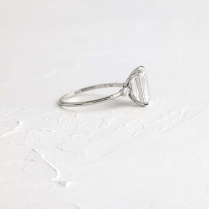 Three Stone Dainty Style-Emerald Lab Grown Diamond Engagement Ring