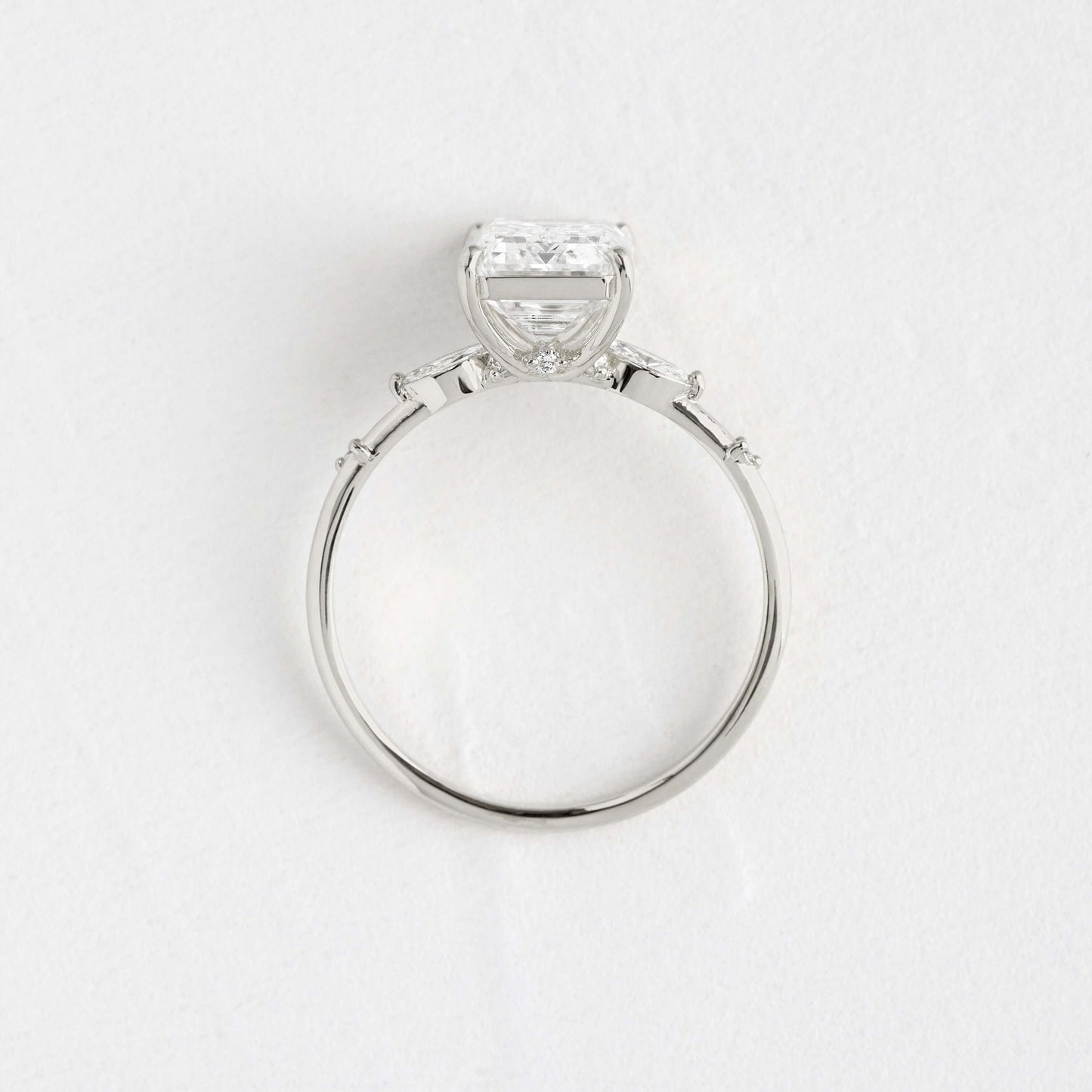 Three Stone Dainty Style-Emerald Lab Grown Diamond Engagement Ring