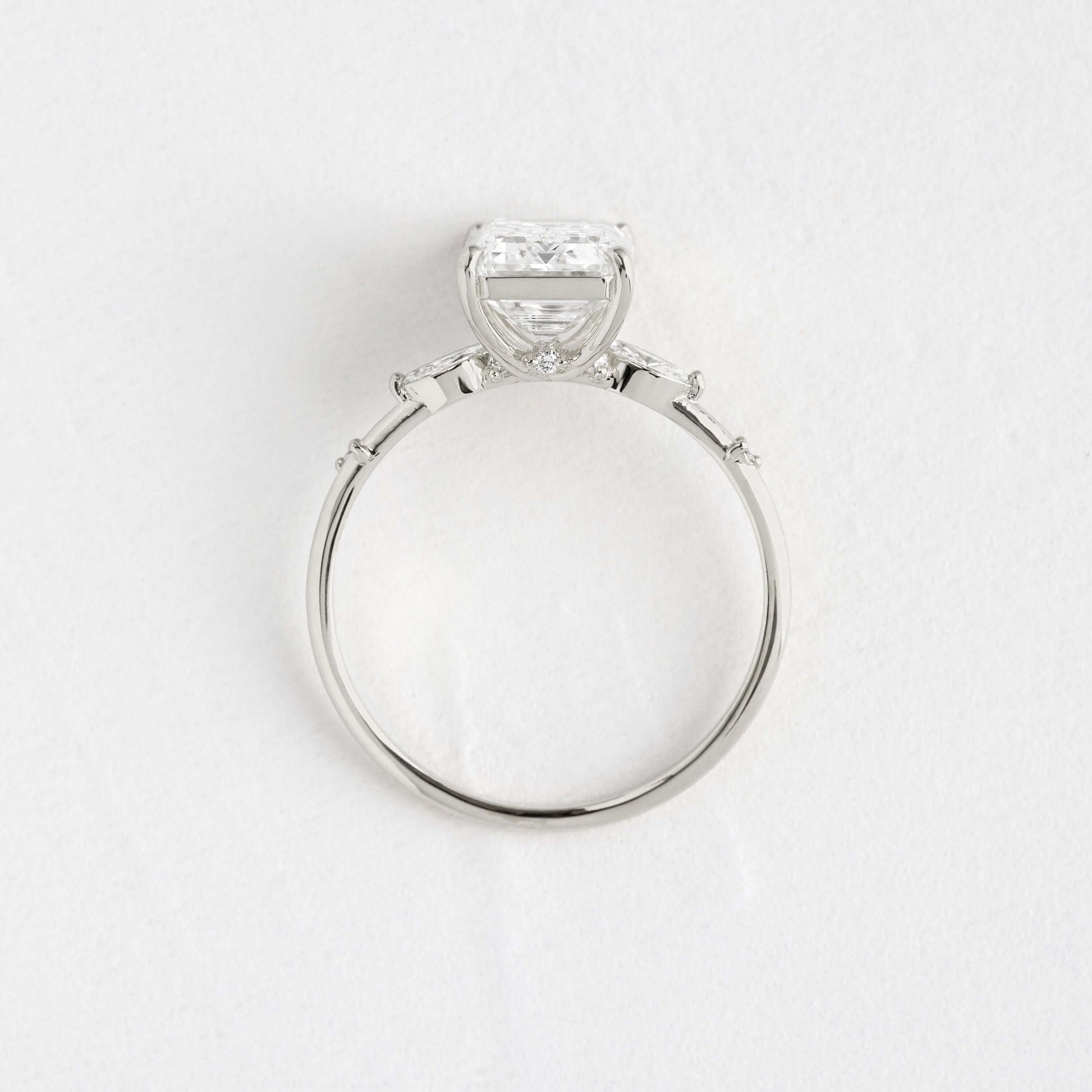 Three Stone Dainty Style-Emerald Lab Grown Diamond Engagement Ring