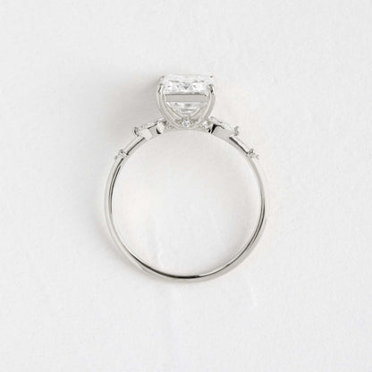 Three Stone Dainty Style-Emerald Lab Grown Diamond Engagement Ring