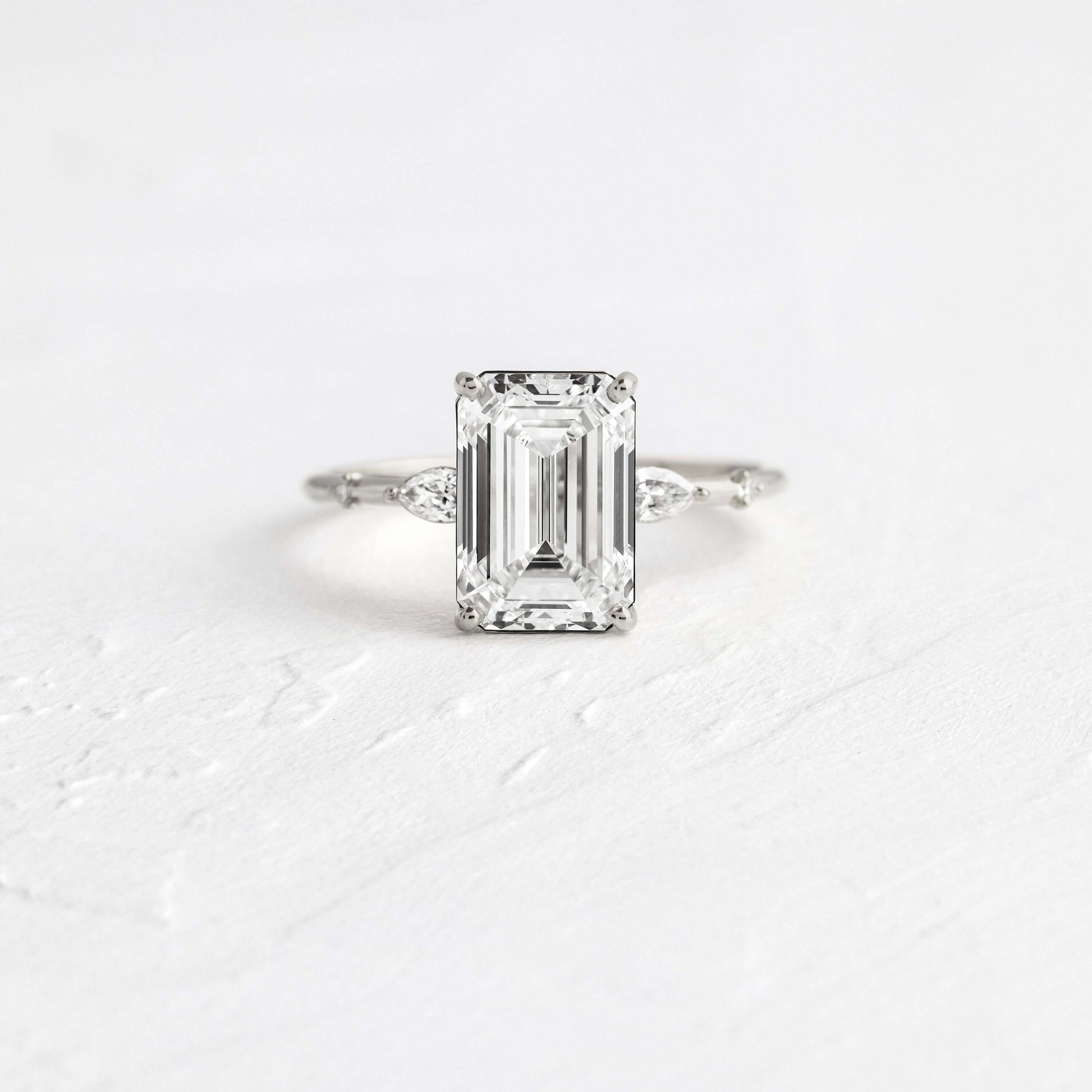 Three Stone Dainty Style-Emerald Lab Grown Diamond Engagement Ring
