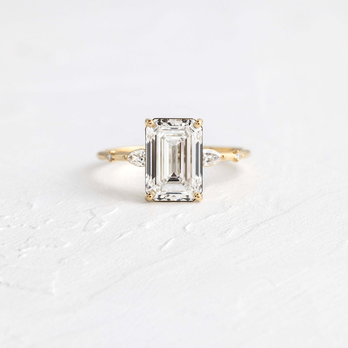 Three Stone Dainty Style-Emerald Lab Grown Diamond Engagement Ring