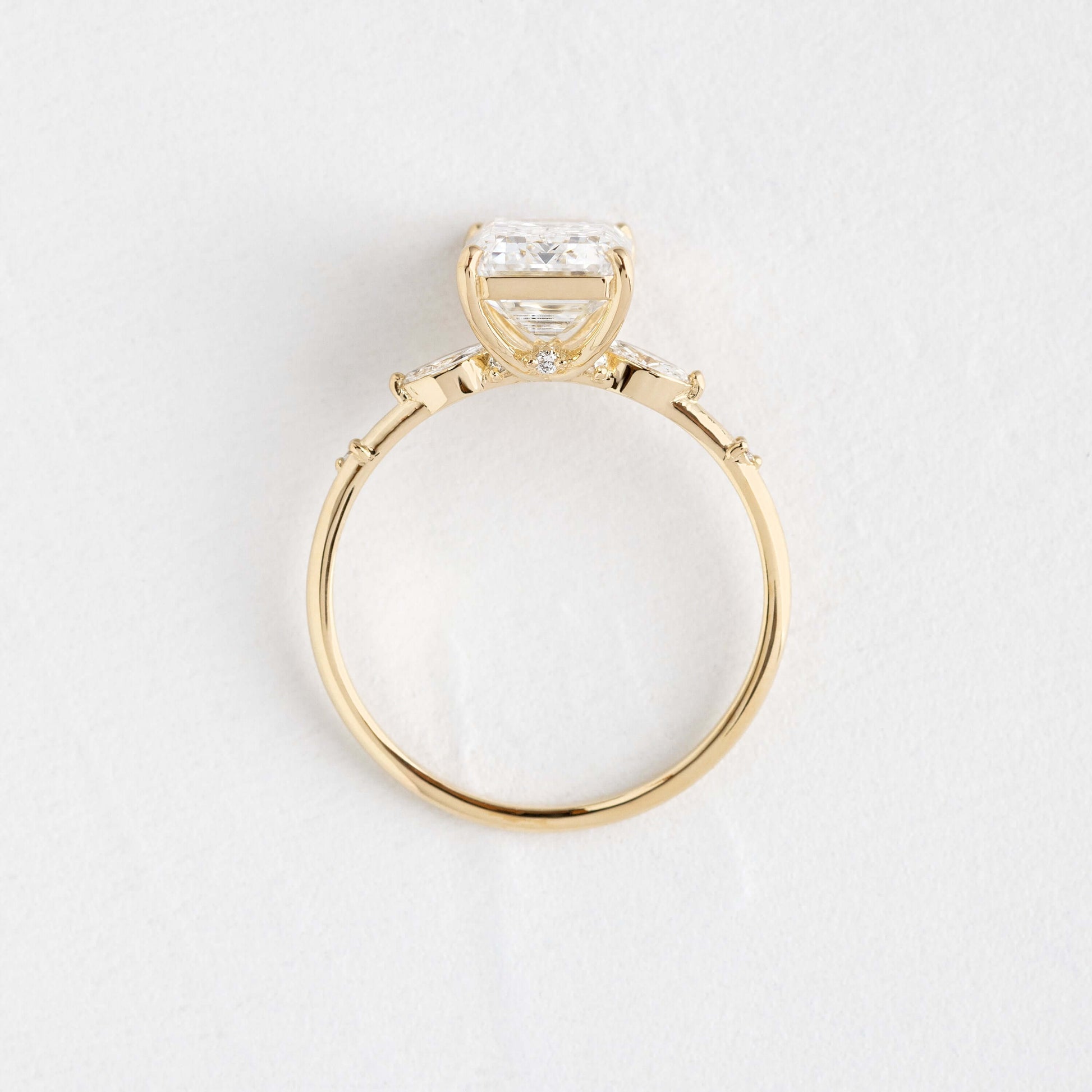 Three Stone Dainty Style-Emerald Lab Grown Diamond Engagement Ring