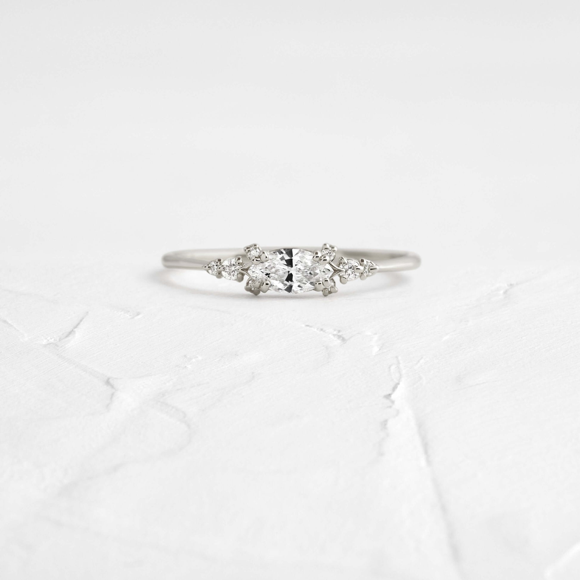 East West Cluster Style-Oval Lab Grown Diamond Engagement Ring