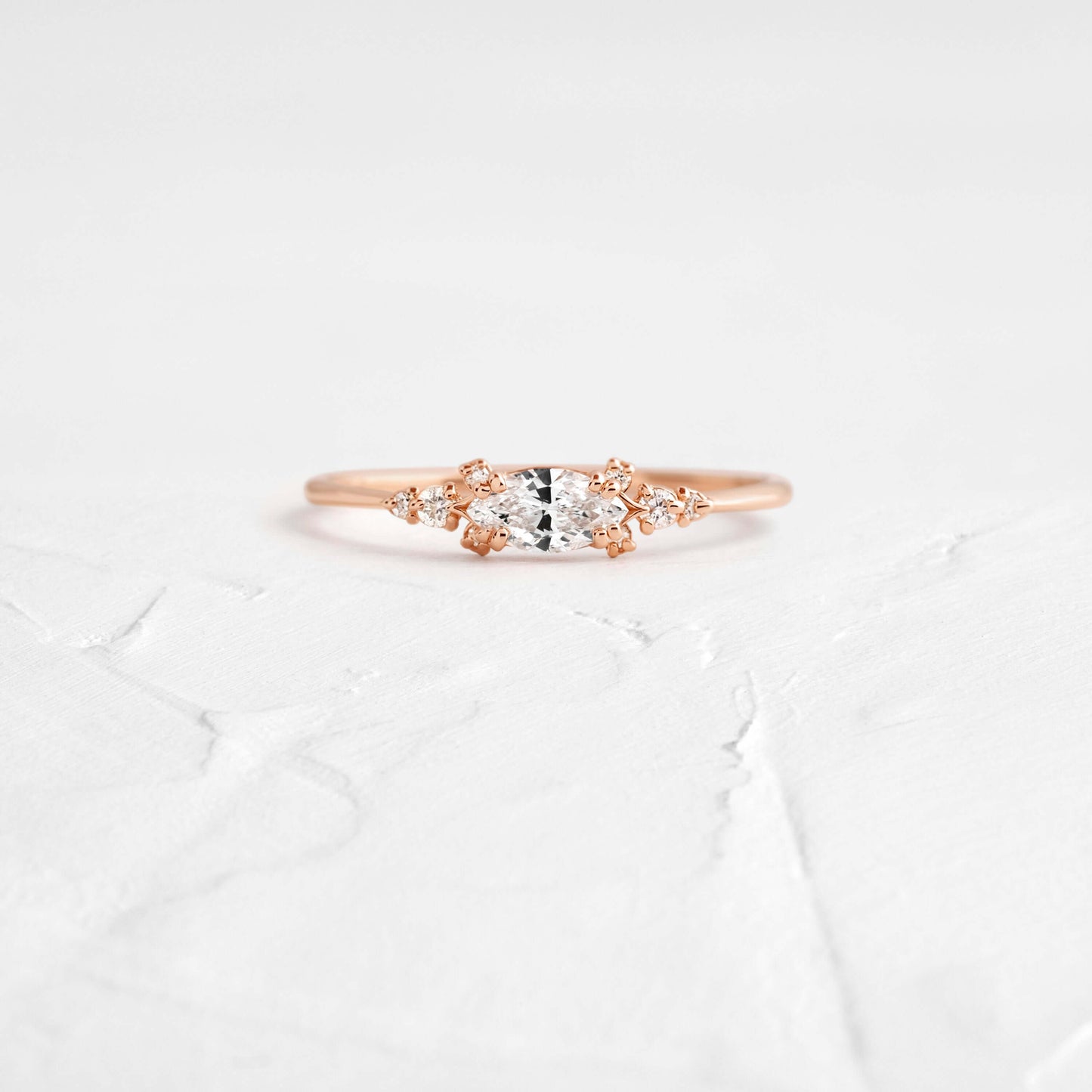 East West Cluster Style-Oval Lab Grown Diamond Engagement Ring