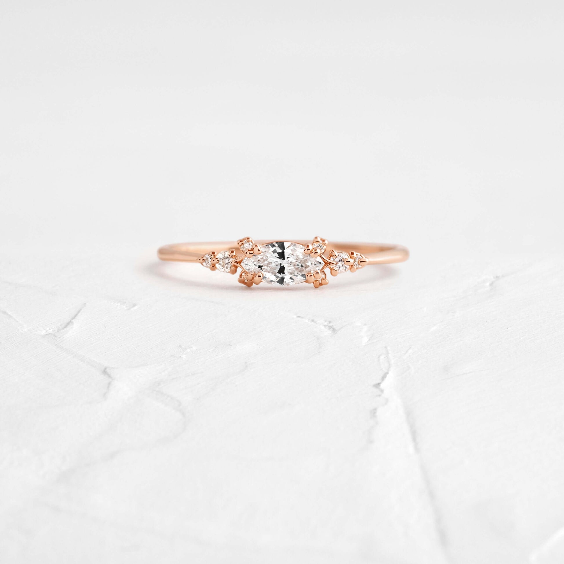 East West Cluster Style-Oval Lab Grown Diamond Engagement Ring