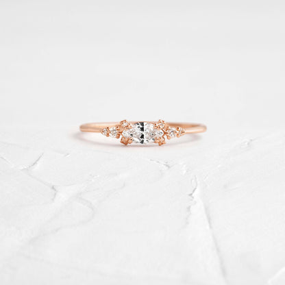 East West Cluster Style-Oval Lab Grown Diamond Engagement Ring