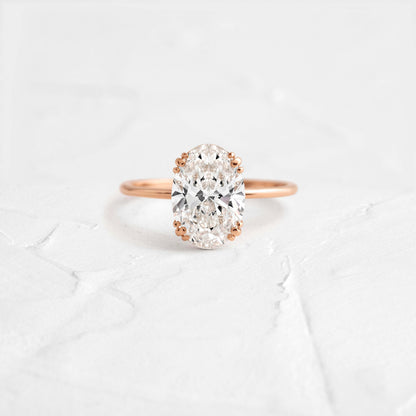 Solitaire Triple Prong with Hidden Stones-Oval Lab Grown Diamond Engagement Ring