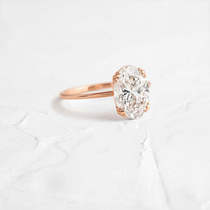 Solitaire Triple Prong with Hidden Stones-Oval Lab Grown Diamond Engagement Ring