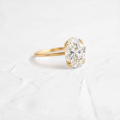 Solitaire Triple Prong with Hidden Stones-Oval Lab Grown Diamond Engagement Ring