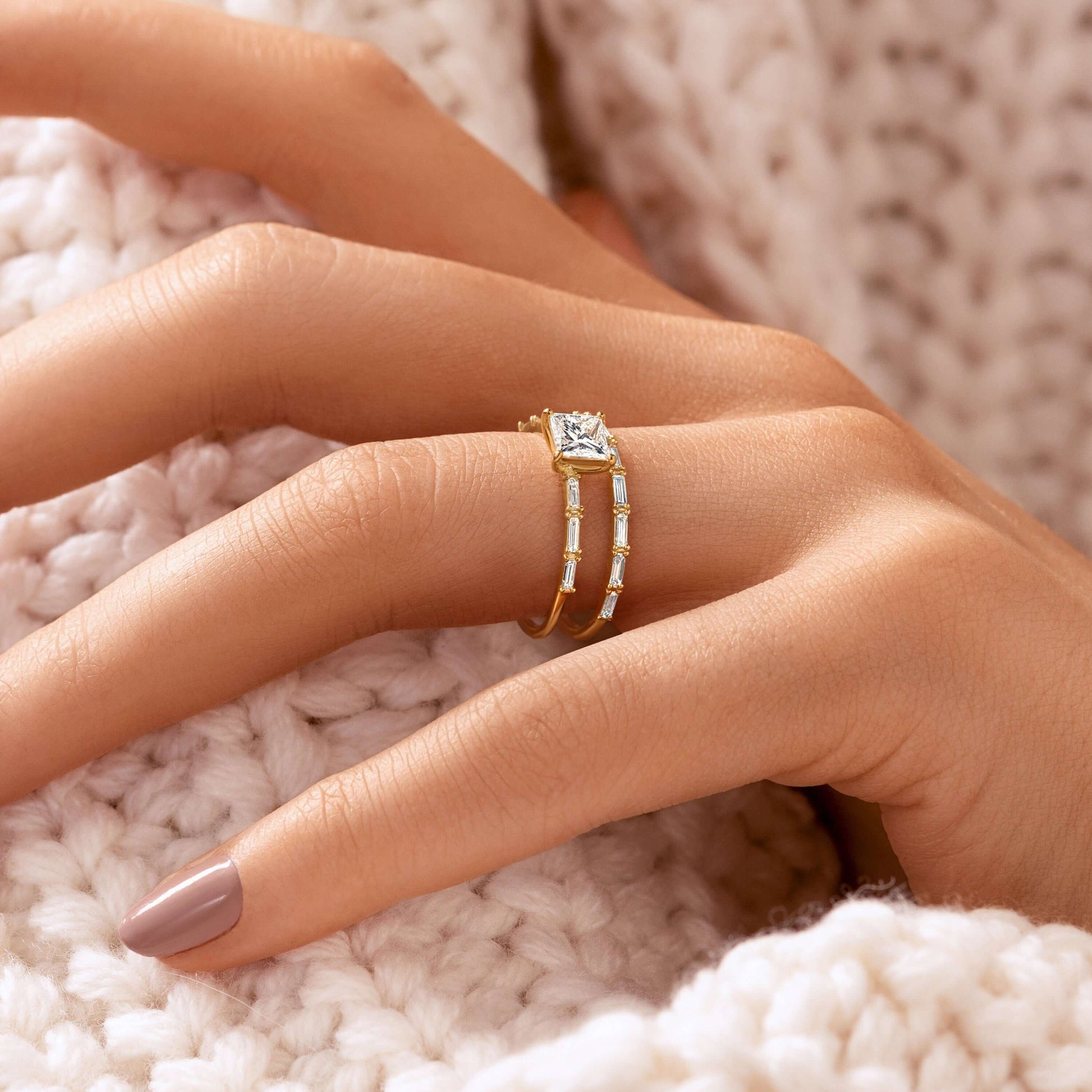 Pave-Princess Lab Grown Diamond Engagement Ring