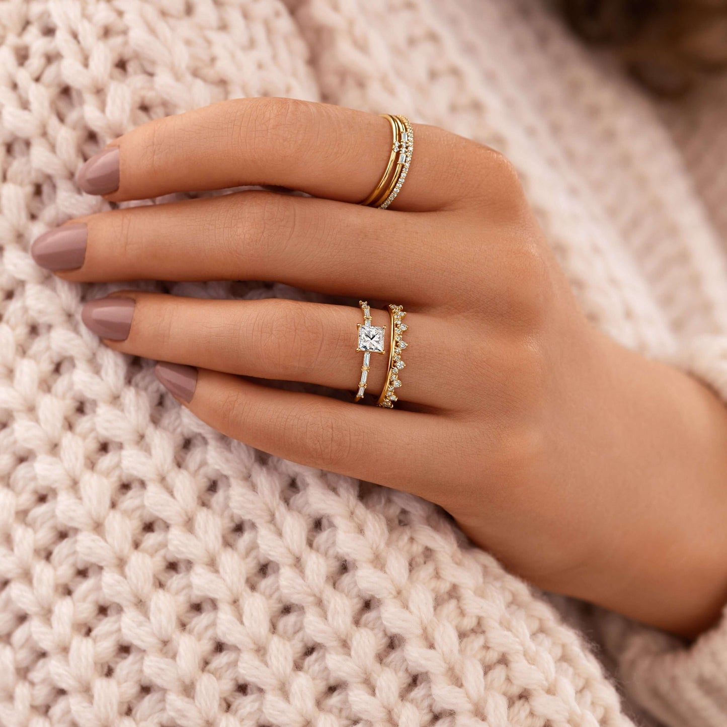 Pave-Princess Lab Grown Diamond Engagement Ring
