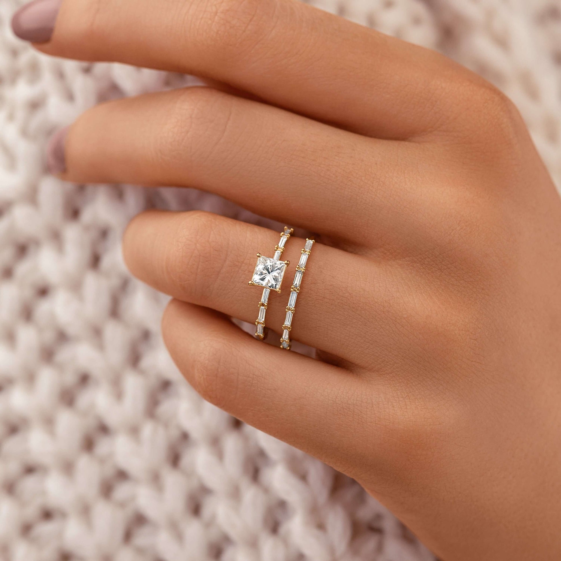 Pave-Princess Lab Grown Diamond Engagement Ring