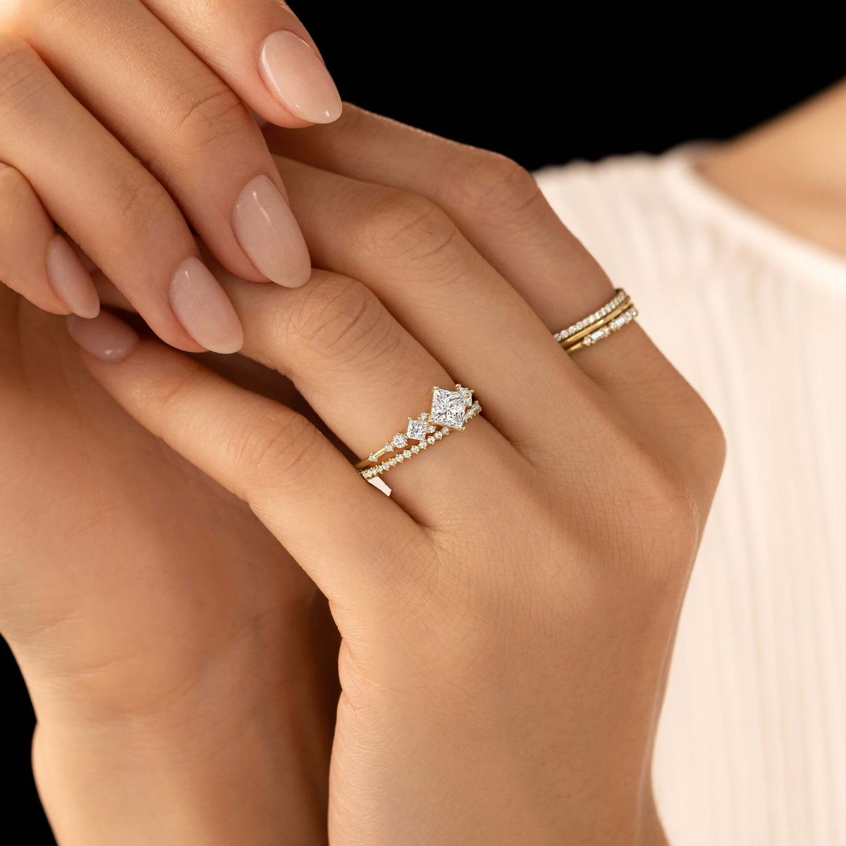 Cluster-Princess Lab Grown Diamond Engagement Ring