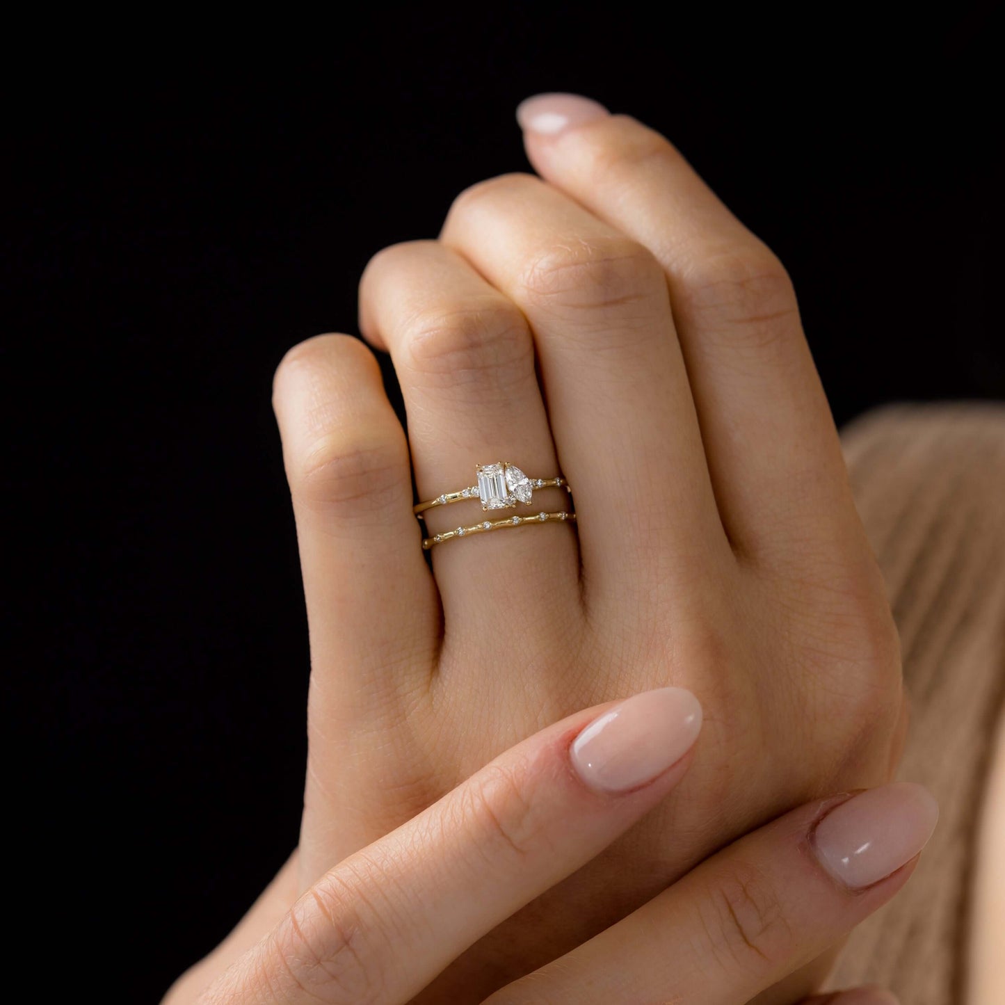 Toi Et Moi-Emerald & Marquise Lab Grown Diamond Engagement Ring