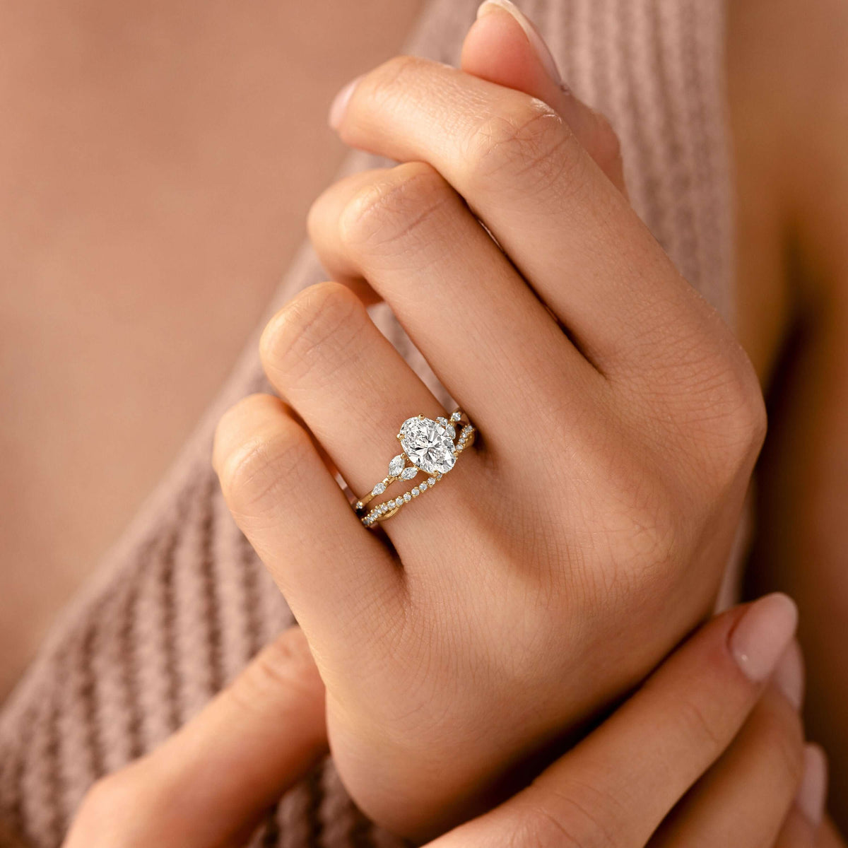 Cluster-Oval Lab Grown Diamond Engagement Ring