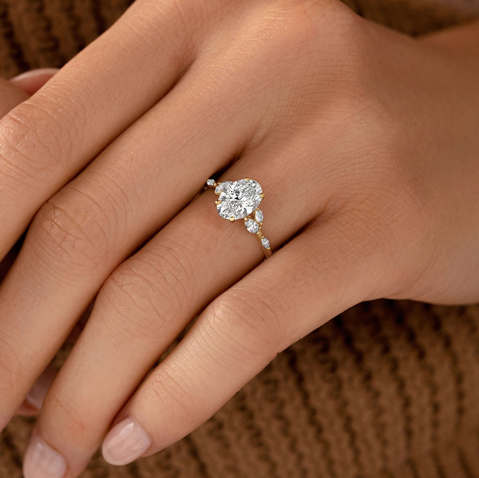 Cluster-Oval Lab Grown Diamond Engagement Ring