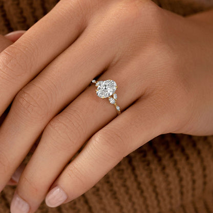 Cluster-Oval Lab Grown Diamond Engagement Ring