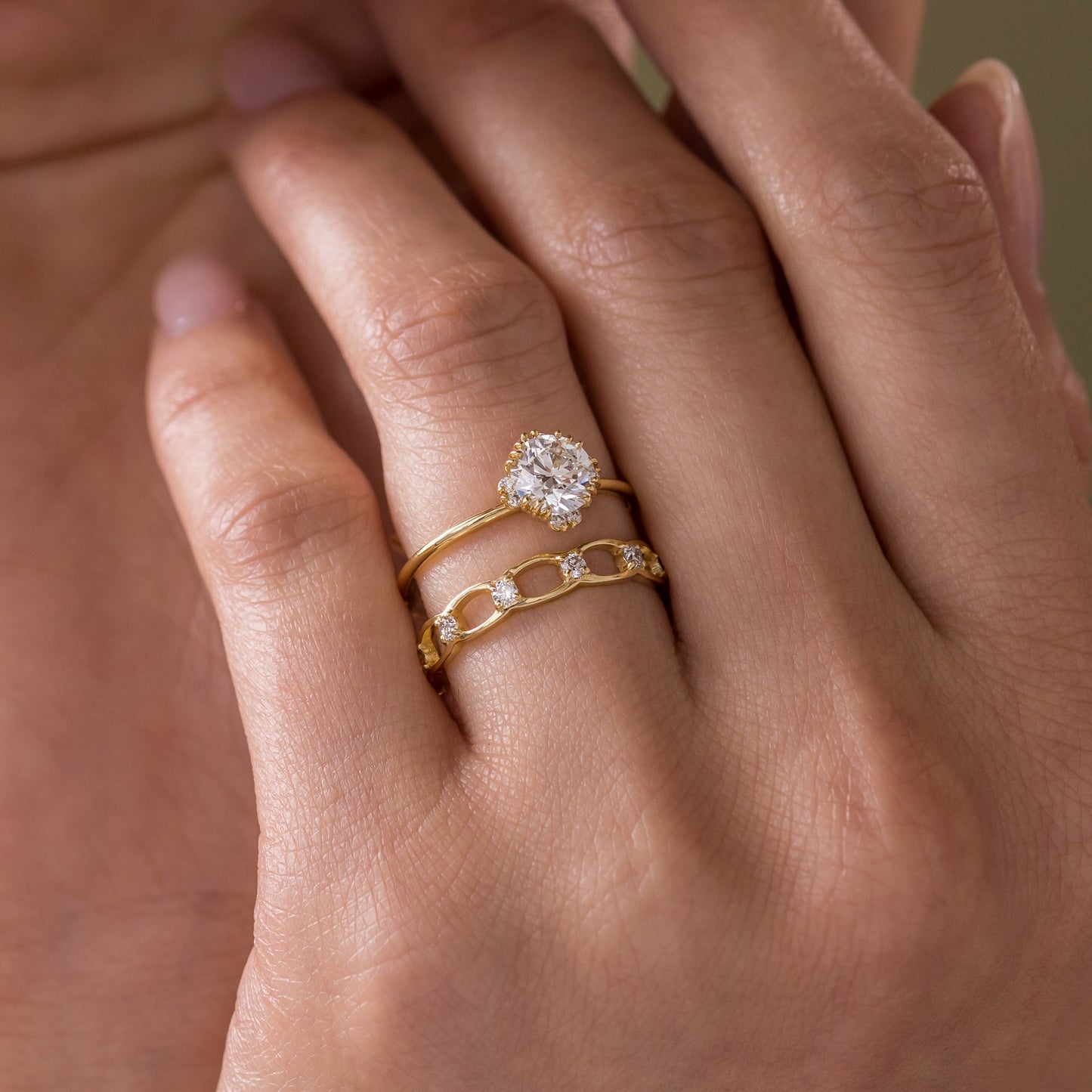 Halo & Triple Prong-Round Lab Grown Diamond Engagement Ring
