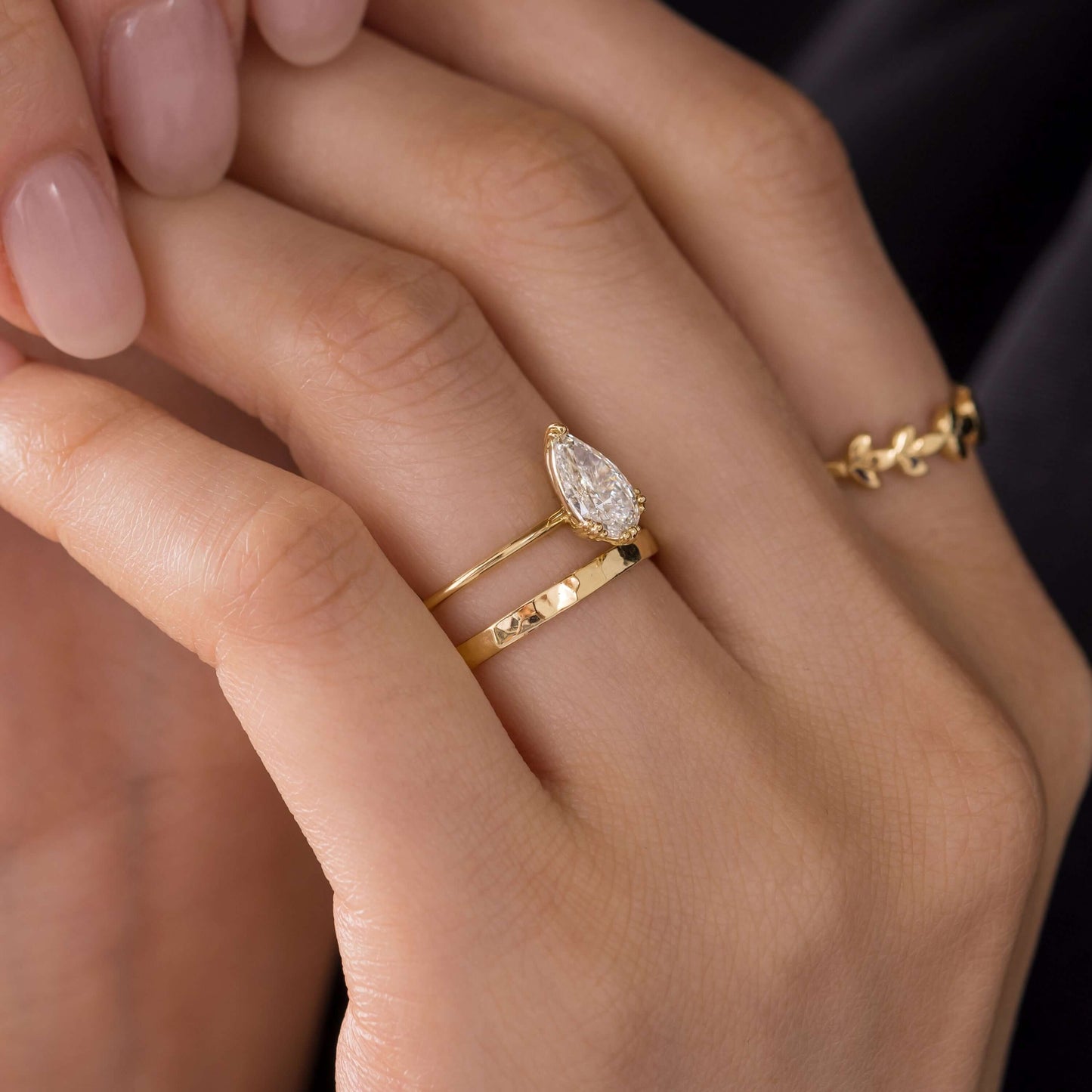 Solitaire Triple Prong-Pear Lab Grown Diamond Engagement Ring