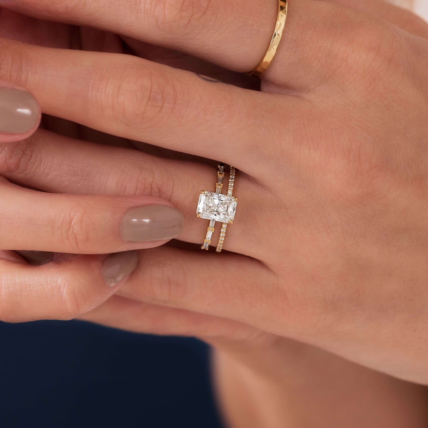 Pave-Radiant Lab Grown Diamond Engagement Ring