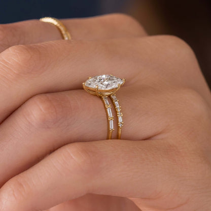 Pave-Marquise Lab Grown Diamond Engagement Ring