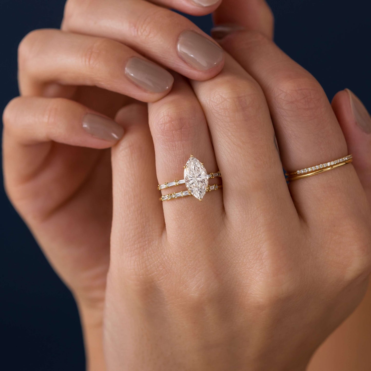 Pave-Marquise Lab Grown Diamond Engagement Ring