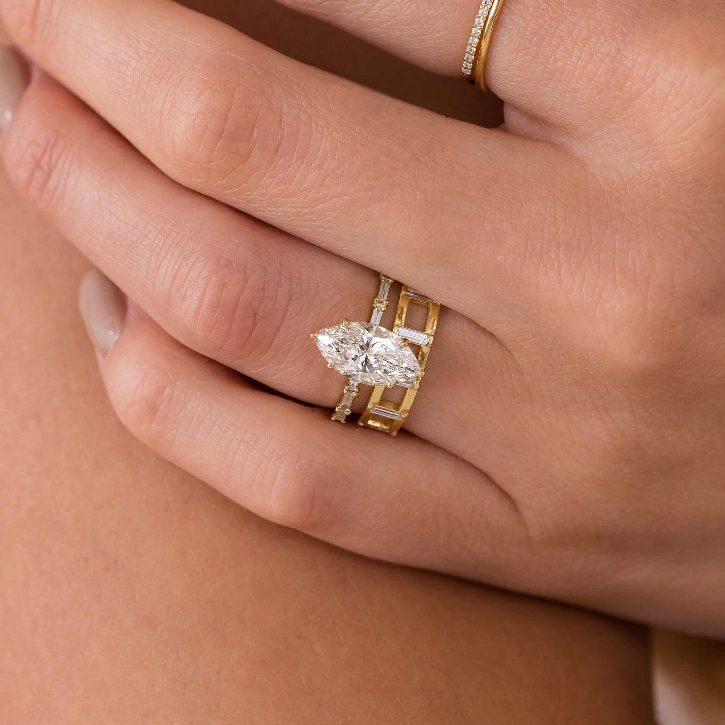 Pave-Marquise Lab Grown Diamond Engagement Ring