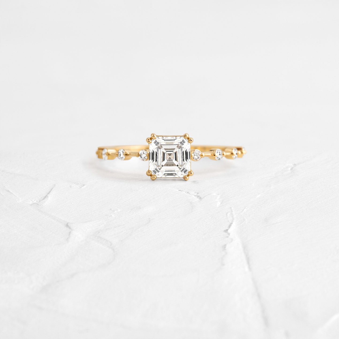 Dainty Pave-Asscher Lab Grown Diamond Engagement Ring