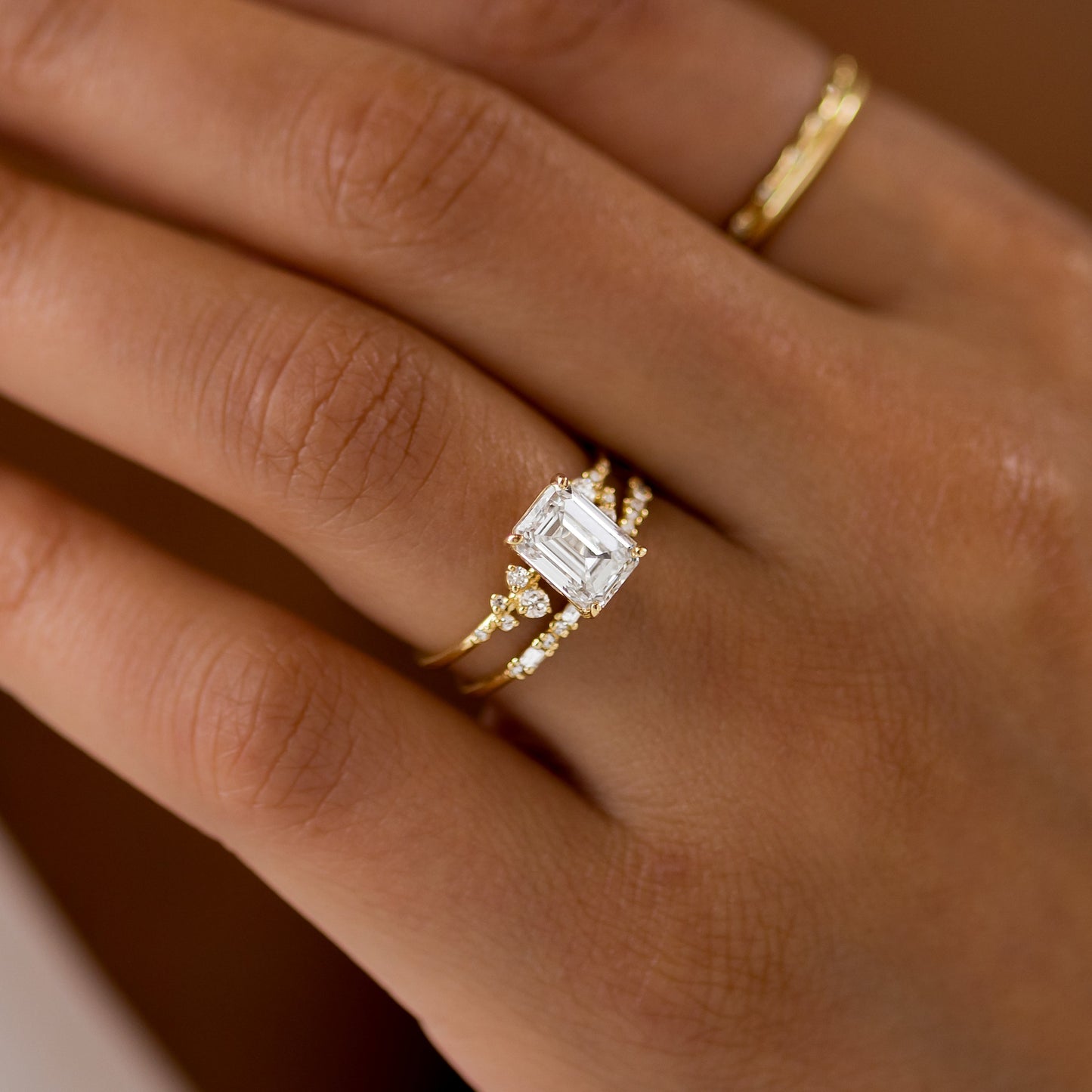 Cluster-Emerald Lab Grown Diamond Engagement Ring