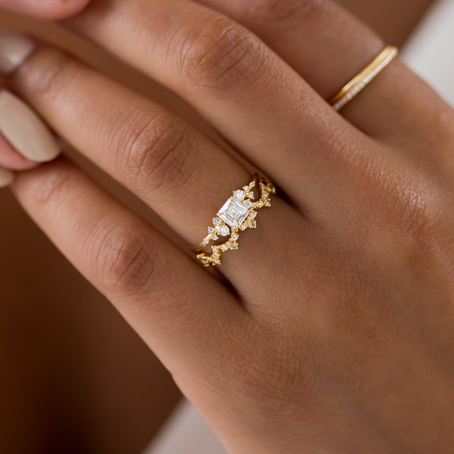 Cluster-Asscher Lab Grown Diamond Engagement Ring