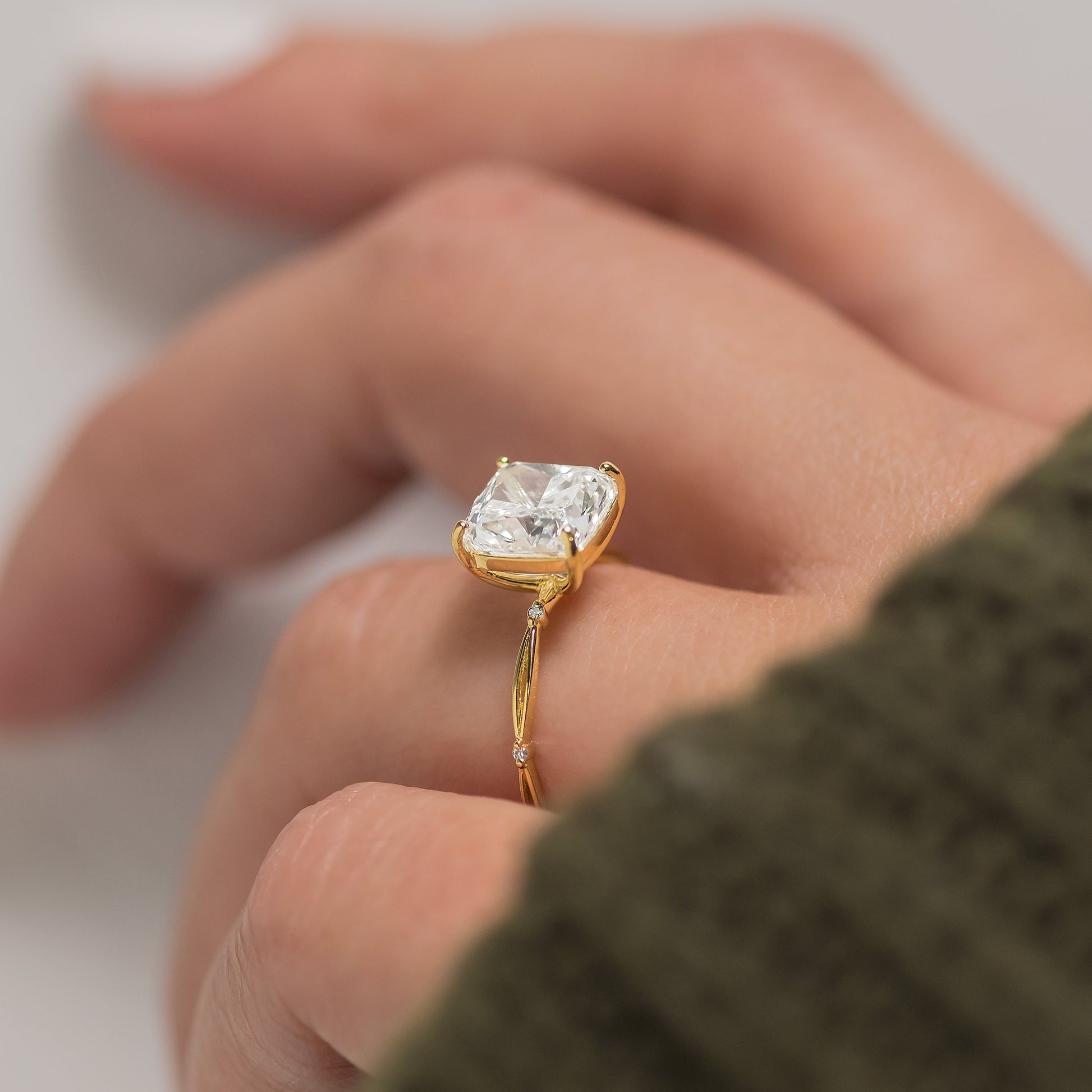 Criss Cross & Dainty Pave-Cushion Lab Grown Diamond Engagement Ring