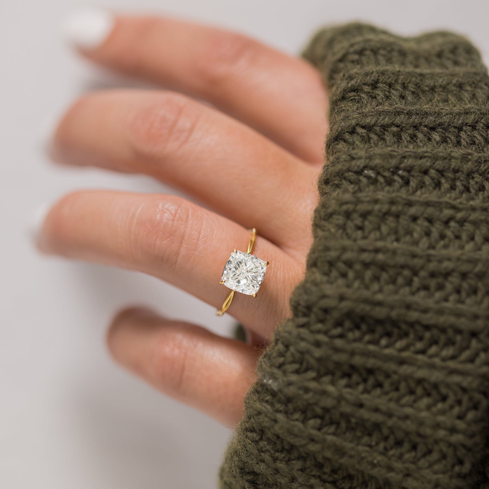 Criss Cross & Dainty Pave-Cushion Lab Grown Diamond Engagement Ring