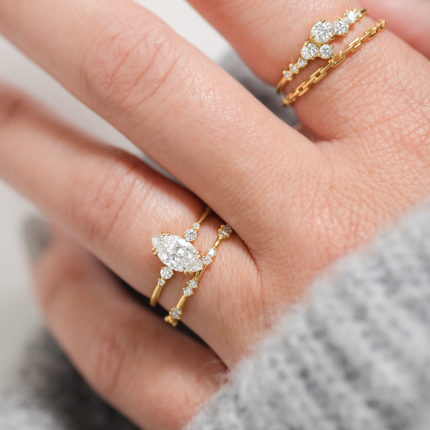 Cluster & Double Prong-Marquise Lab Grown Diamond Engagement Ring