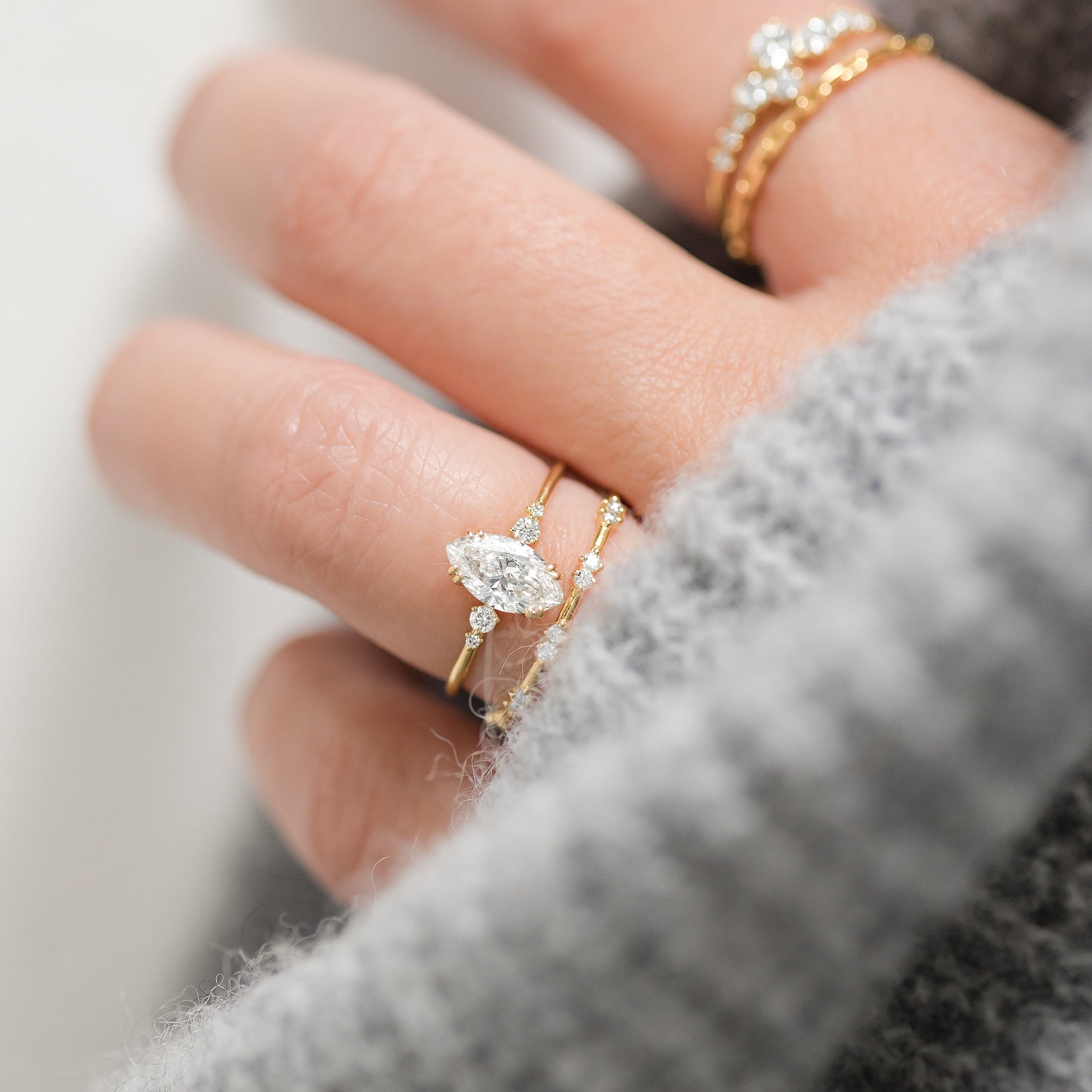 Cluster & Double Prong-Marquise Lab Grown Diamond Engagement Ring