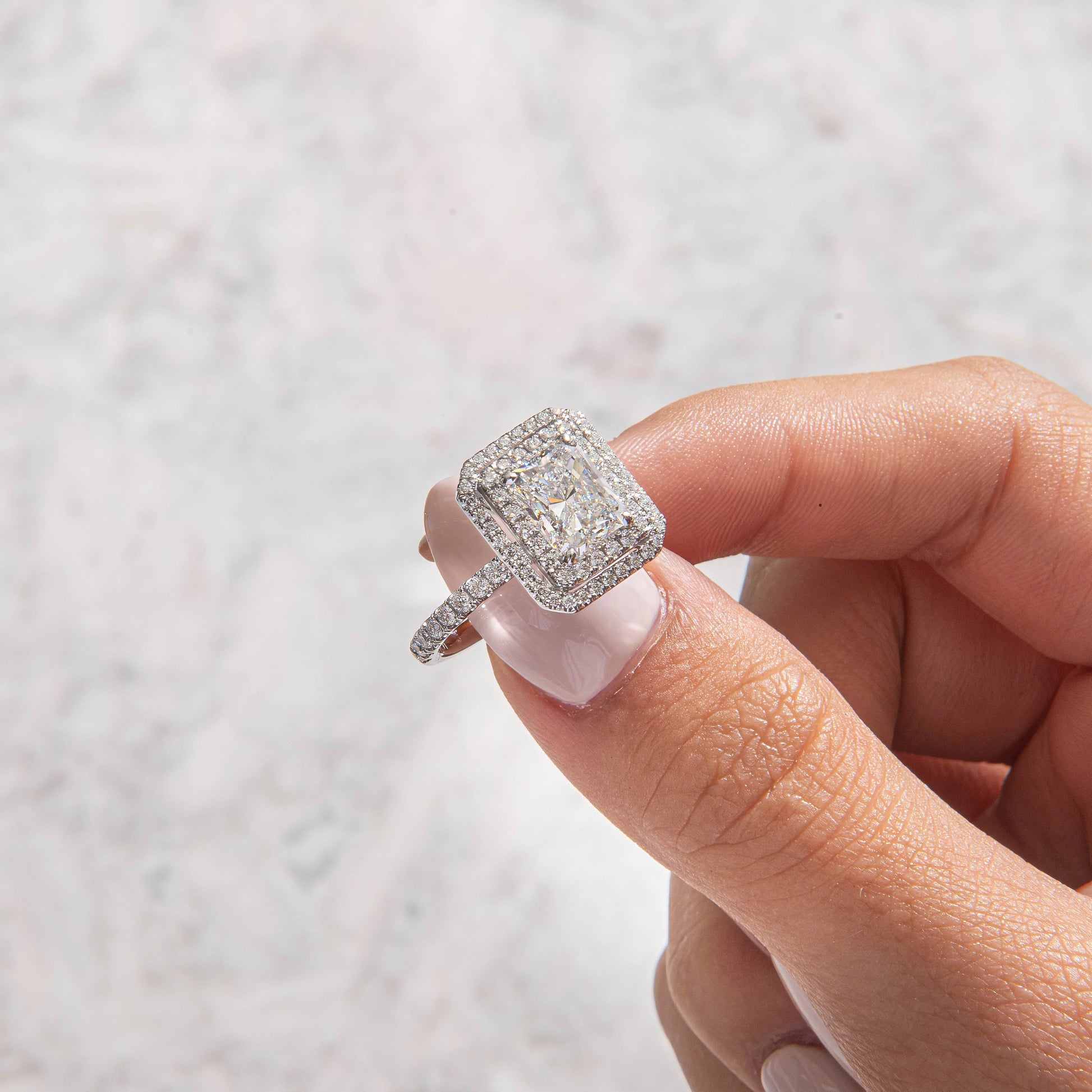 Double Halo & Pave-Radiant Lab Grown Diamond Engagement Ring