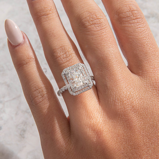 Double Halo & Pave-Radiant Lab Grown Diamond Engagement Ring