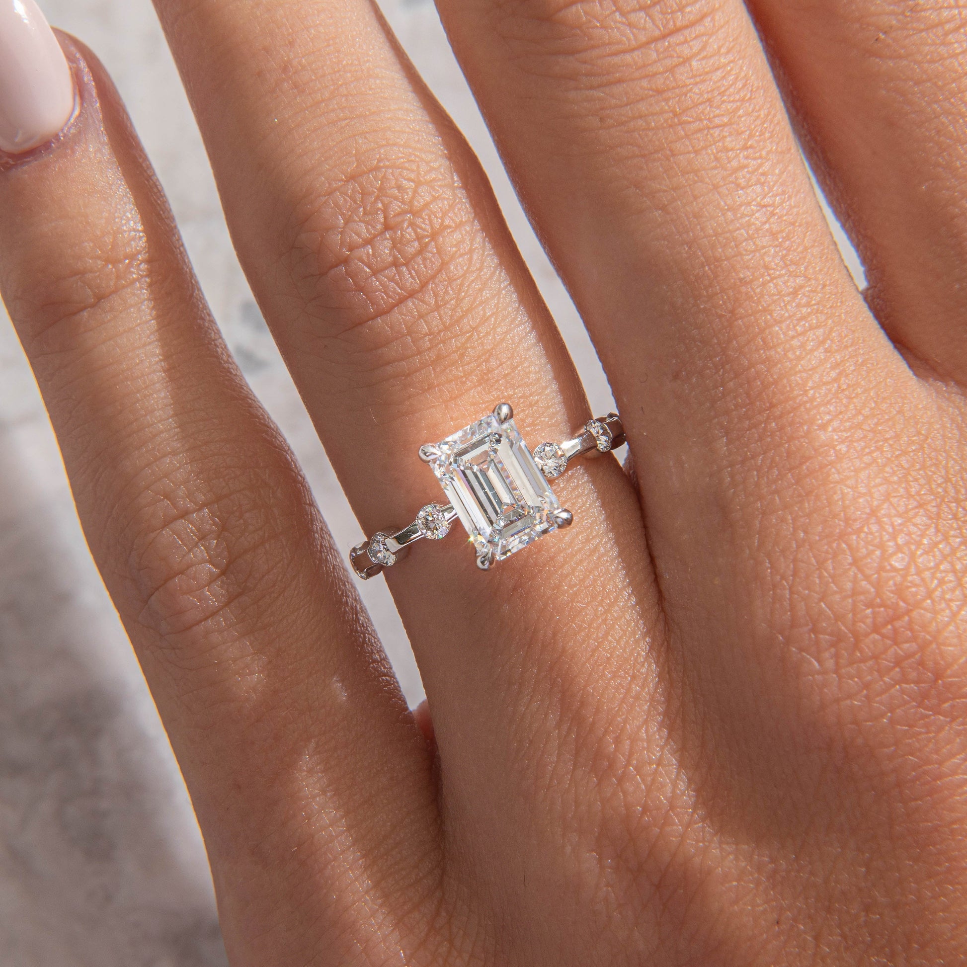 Dainty Pave-Emerald Lab Grown Diamond Engagement Ring